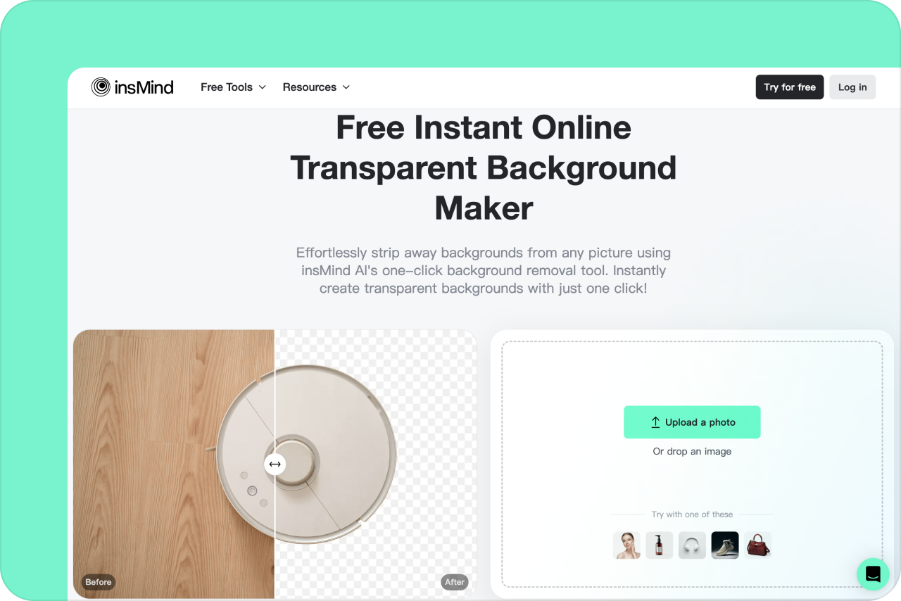 Access the Transparent Background Generator in insMind Access the Transparent Background Generator in insMind