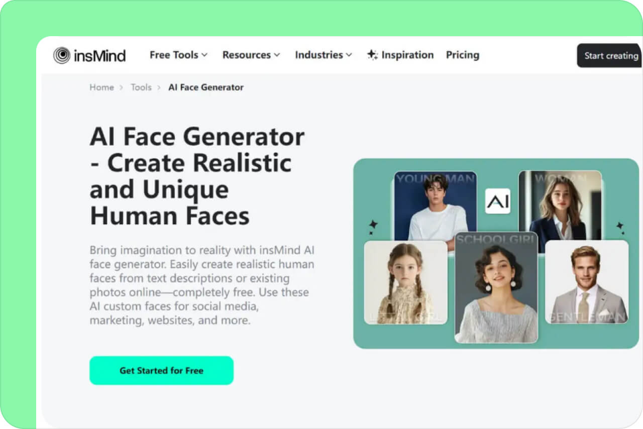 Step 1. Open insMind AI Face Generator Step 1. Open insMind AI Face Generator