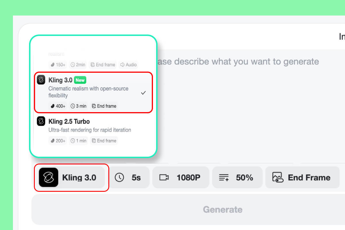 Step 2. Select Kling 3.0 AI Model Step 2. Select Kling 3.0 AI Model