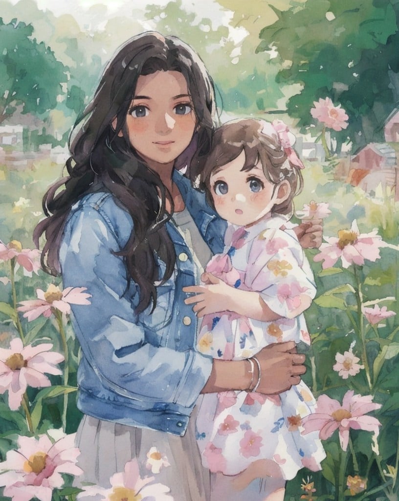 Watercolor Mother Holding Daughter Watercolor Mother Holding Daughter