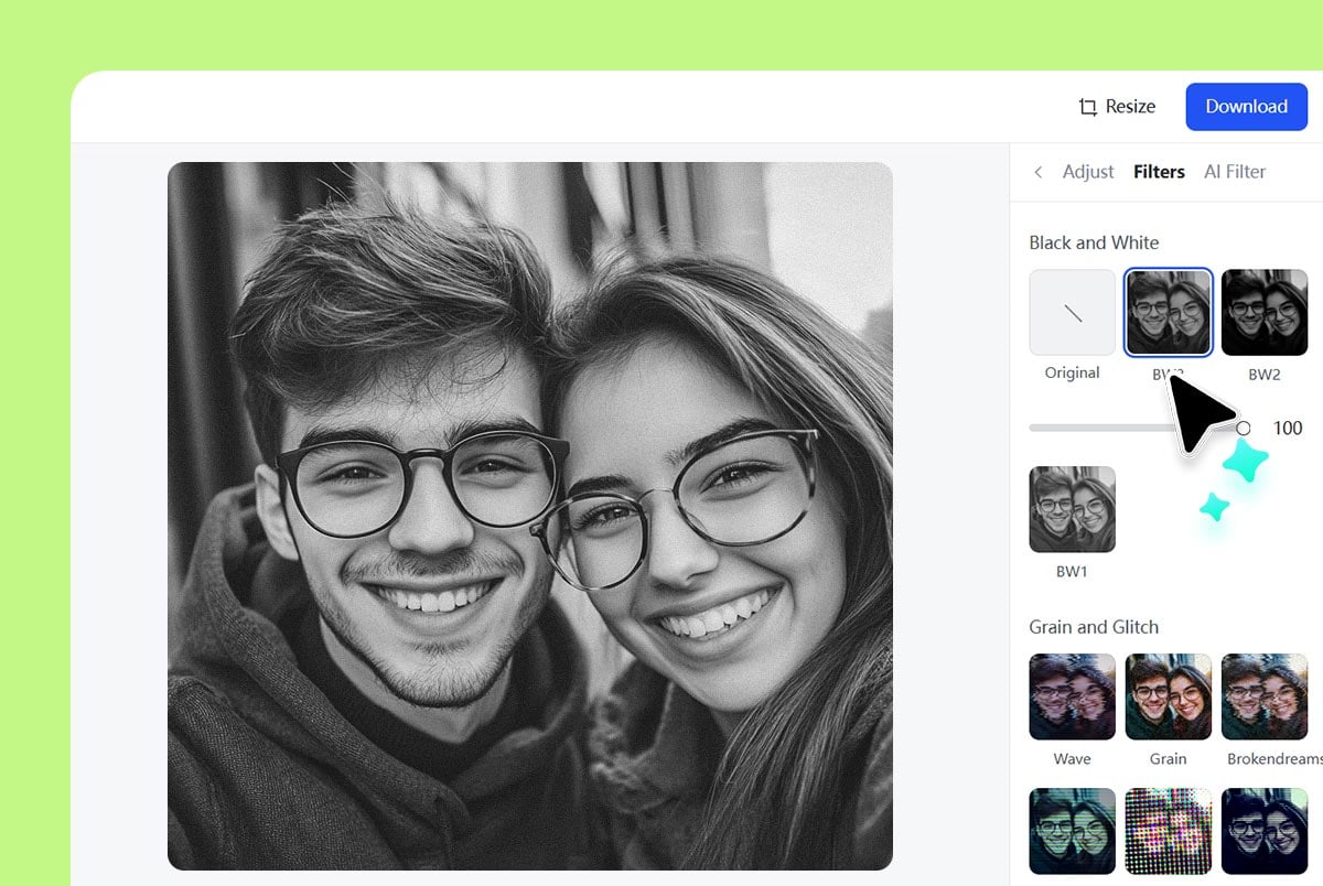 Select a black and white filter