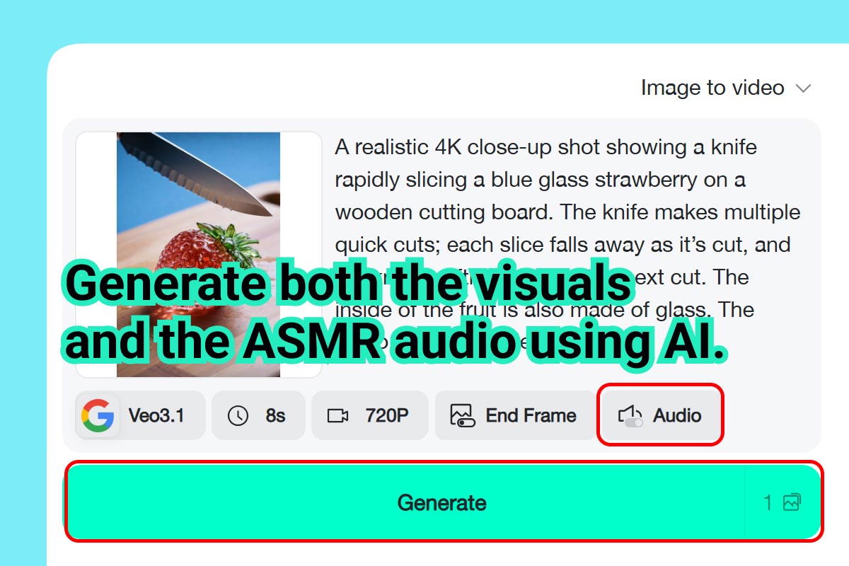 Step 3: Let AI Generate Visuals and ASMR Audio Step 3: Let AI Generate Visuals and ASMR Audio